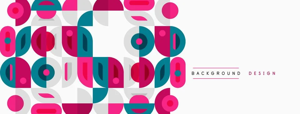 Abstract geometric pattern. Pink, teal, gray shapes overlap. Modern design Stock Illustration