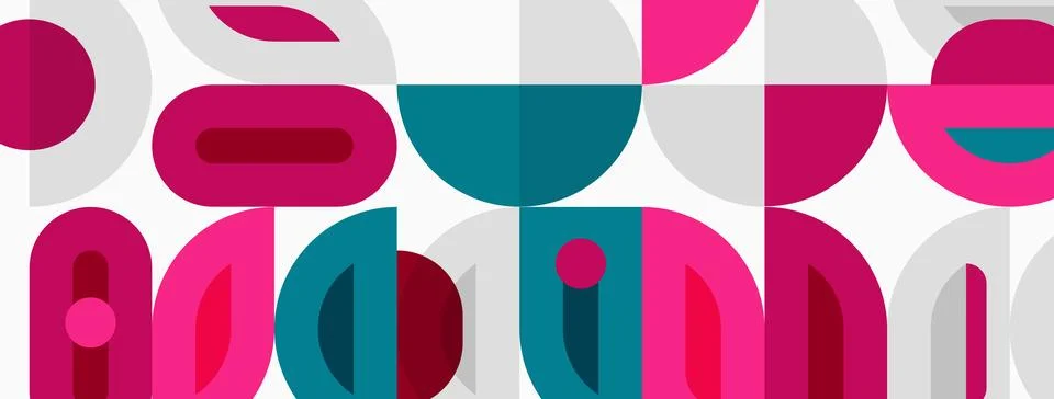 Abstract geometric pattern. Pink, teal, white shapes overlap creating repeati Stock Illustration