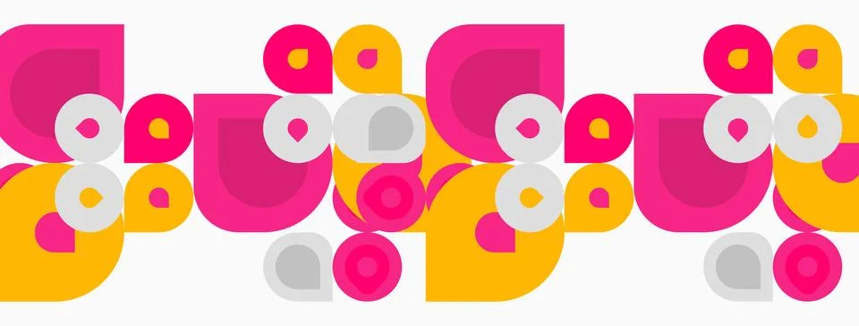 Abstract geometric pattern. Pink, yellow, gray circles overlap creating playf 스톡 일러스트