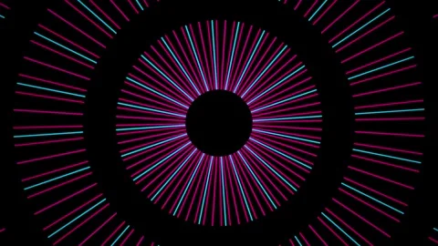 Abstract Geometric Pattern Pulsating With Radial Light Rays In Dark Space Video stock 343417047