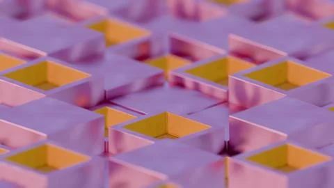 Abstract Geometric Pattern with Purple and Yellow 3D Cubes.. Stock Illustration
