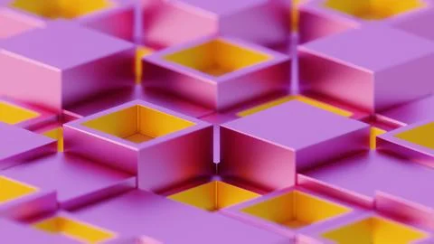 Abstract Geometric Pattern with Purple and Yellow 3D Cubes.. Stock Illustration