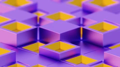 Abstract Geometric Pattern with Purple and Yellow 3D Cubes.. Illustrazione stock