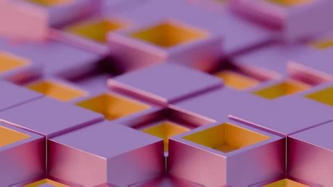 Abstract Geometric Pattern with Purple and Yellow 3D Cubes.. Stock Illustration