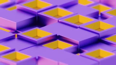 Abstract Geometric Pattern with Purple and Yellow 3D Cubes.. Stock Illustration