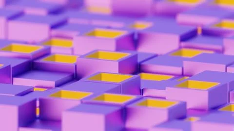 Abstract Geometric Pattern with Purple and Yellow 3D Cubes.. Illustrazione stock