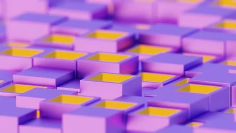 Abstract Geometric Pattern with Purple and Yellow 3D Cubes.. Stock Illustration