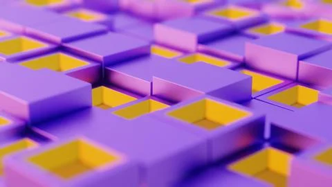 Abstract Geometric Pattern with Purple and Yellow 3D Cubes.. Stock Illustration