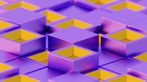 Abstract Geometric Pattern with Purple and Yellow 3D Cubes.. Stock Illustration