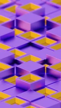 Abstract Geometric Pattern with Purple and Yellow 3D Cubes.. Illustrazione stock