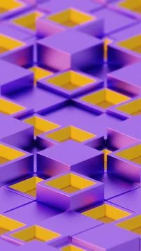 Abstract Geometric Pattern with Purple and Yellow 3D Cubes.. Stock Illustration