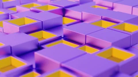 Abstract Geometric Pattern with Purple and Yellow 3D Cubes.. Illustrazione stock