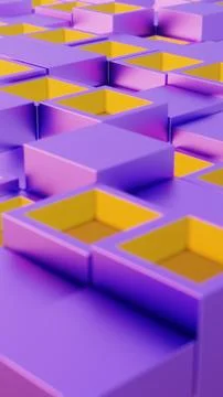 Abstract Geometric Pattern with Purple and Yellow 3D Cubes.. Stock Illustration
