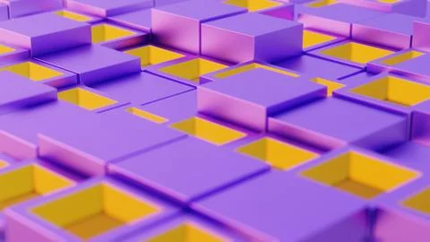 Abstract Geometric Pattern with Purple and Yellow 3D Cubes.. Stock Illustration