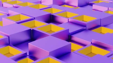 Abstract Geometric Pattern with Purple and Yellow 3D Cubes.. Stock Illustration