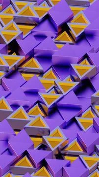 Abstract Geometric Pattern with Purple and Yellow Triangular and Cubic Shapes Stockillustratie