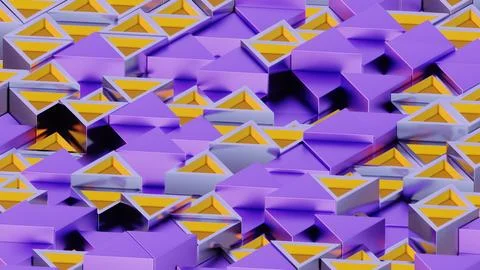 Abstract Geometric Pattern with Purple and Yellow Triangular and Cubic Shapes Stock Illustration