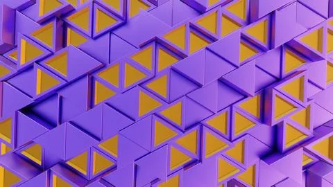 Abstract Geometric Pattern with Purple and Yellow Triangular and Cubic Shapes Stock Illustration