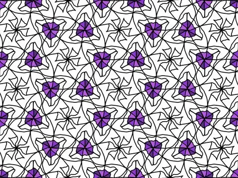 Abstract geometric pattern with purple and black line art motifs. Stock Illustration