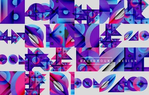 Abstract geometric pattern. Purple, blue hues dominate design. Shapes overlap Stock Illustration