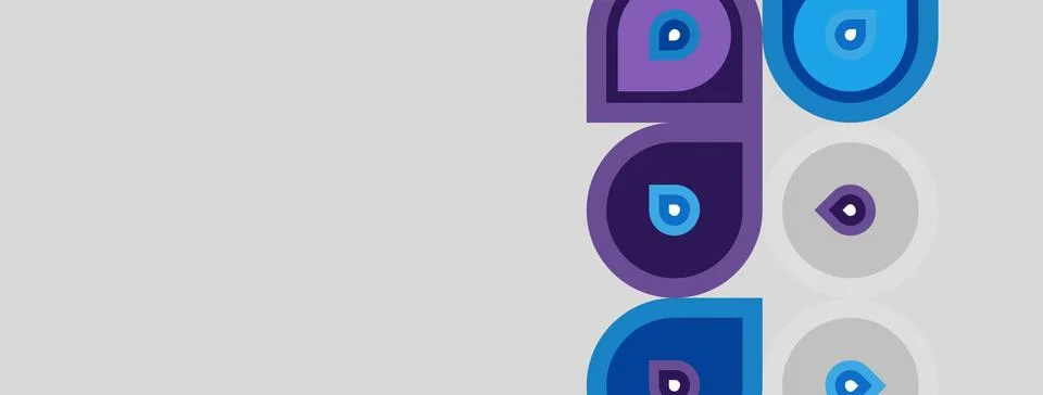 Abstract geometric pattern. Purple circles, squares overlap light gray Stock Illustration