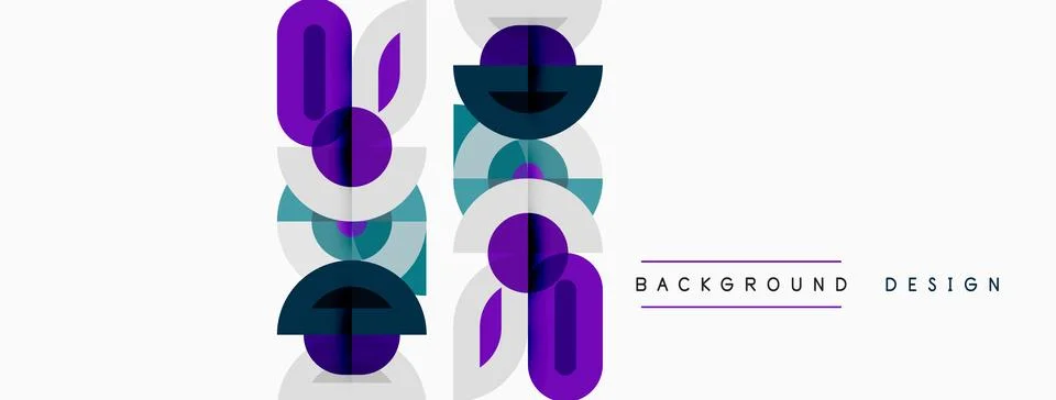 Abstract geometric pattern. Purple, dark blue shapes overlap white curves. Stock Illustration
