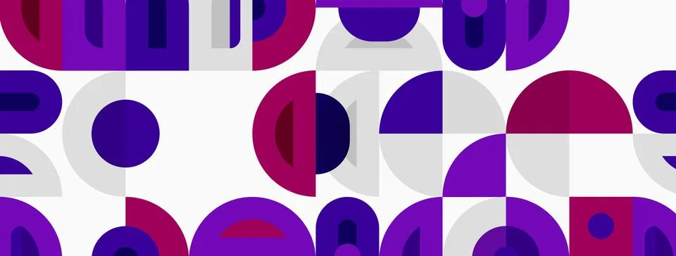 Abstract geometric pattern. Purple, gray circles, semicircles repeat. Minim.. Stockillustratie