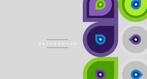 Abstract geometric pattern. Purple, green, blue circles, squares create moder 스톡 일러스트