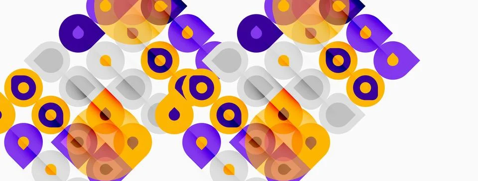 Abstract geometric pattern. Purple, orange, gray circles overlap creating Stock Illustration