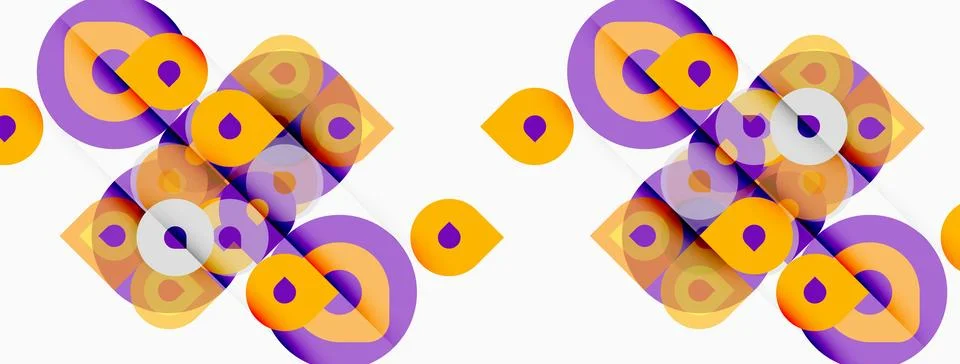 Abstract geometric pattern. Purple, orange circles overlap creating dynamic Stock Illustration