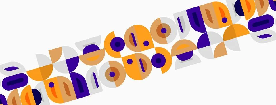 Abstract geometric pattern. Purple, orange shapes repeat diagonally across .. Stock Illustration