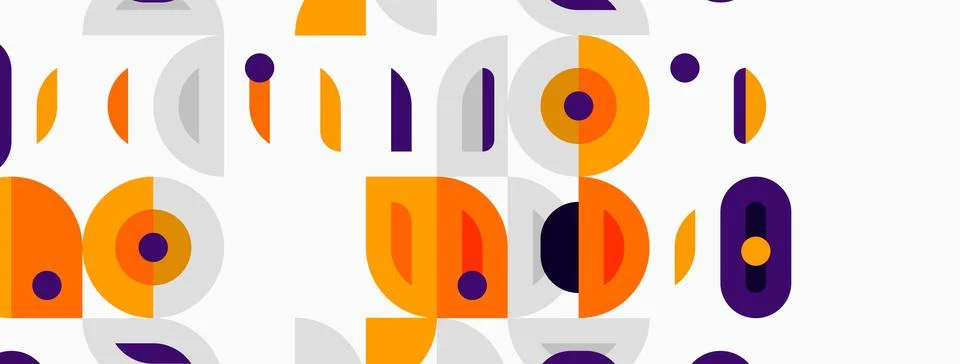 Abstract geometric pattern. Purple, orange shapes overlap white background. Stock Illustration