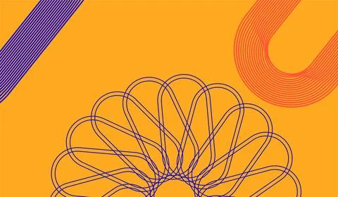 Abstract Geometric Pattern With Purple Rounded Loops On Orange Background  .. 库存插图