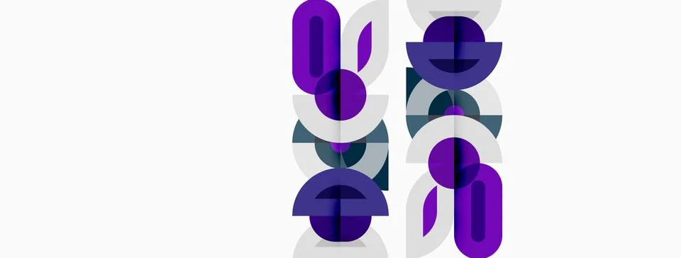 Abstract geometric pattern. Purple shapes overlap white background creating Stock Illustration