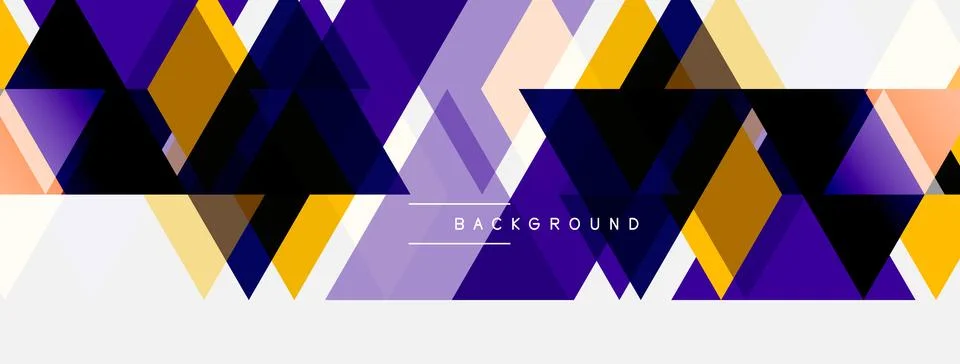 Abstract geometric pattern. Purple, yellow, lavender triangles overlap white Stock Illustration