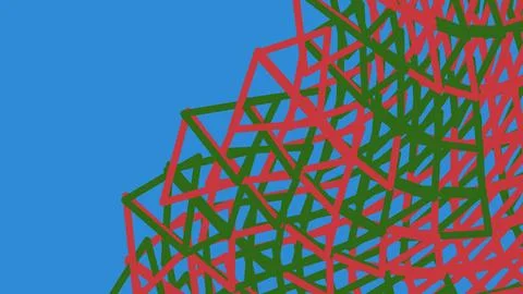 Abstract geometric pattern with red and green wireframe cubes Stock Illustration