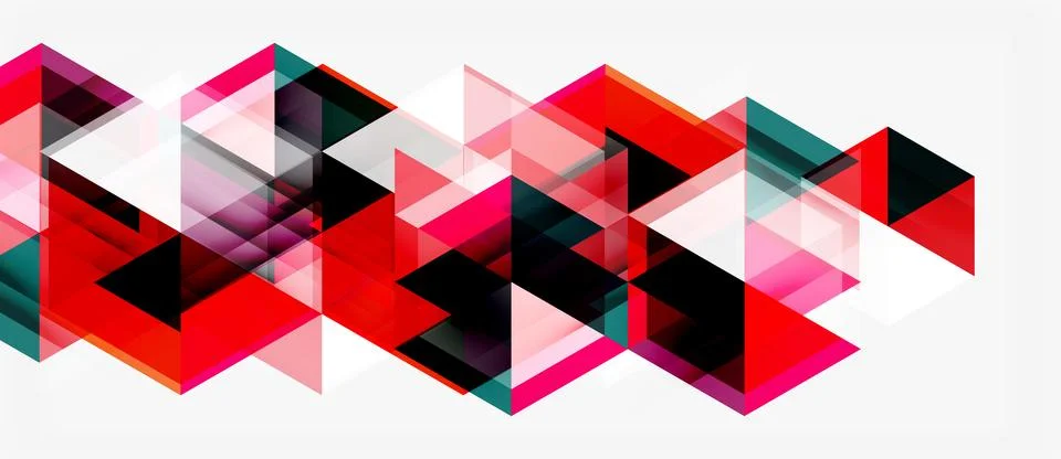 Abstract geometric pattern. Red, black, pink triangles overlap white backgr.. 스톡 일러스트