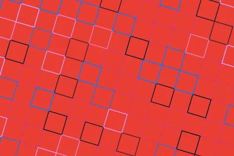 Abstract geometric pattern with red, black, blue, and pink squares Foto stock