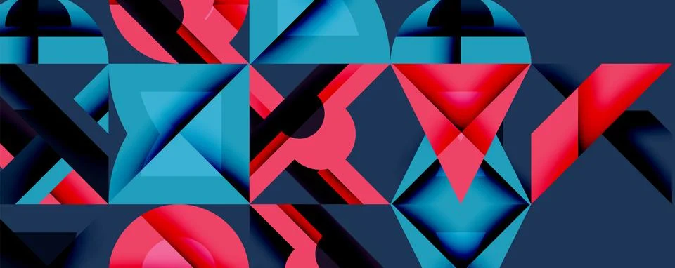 Abstract geometric pattern. Red, blue shapes create dynamic composition. Modern Stock Illustration