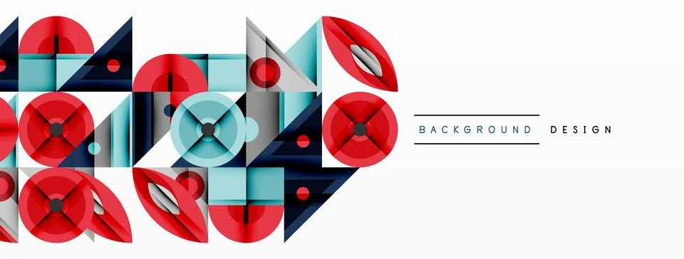 Abstract geometric pattern. Red, blue, gray shapes overlap creating modern Stock Illustration