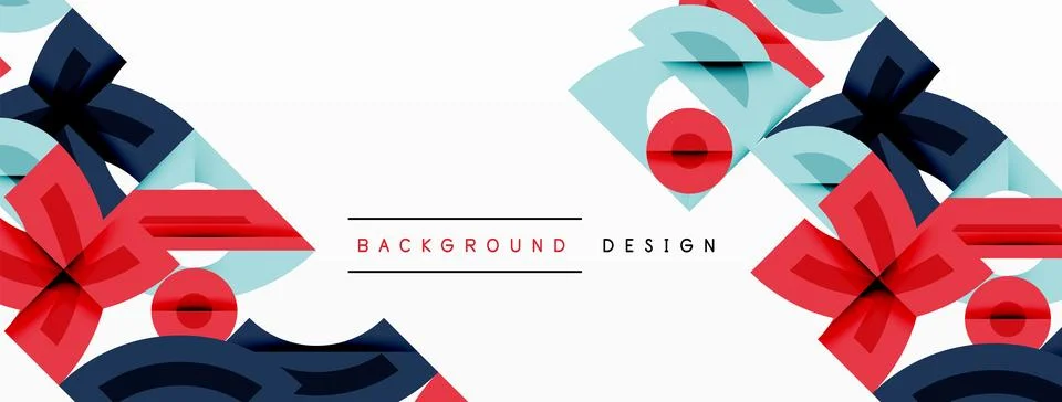 Abstract geometric pattern. Red, blue, light blue shapes overlap white space. Stock Illustration