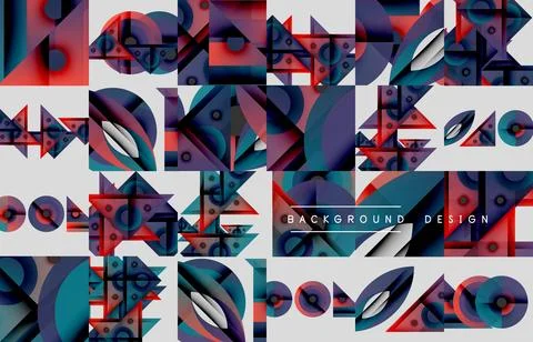 Abstract geometric pattern. Red, blue, purple shapes repeat. Modern design Stock Illustration