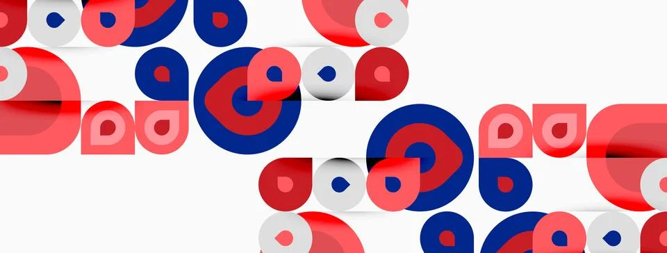 Abstract geometric pattern. Red, blue circles overlap creating dynamic visual Stock Illustration