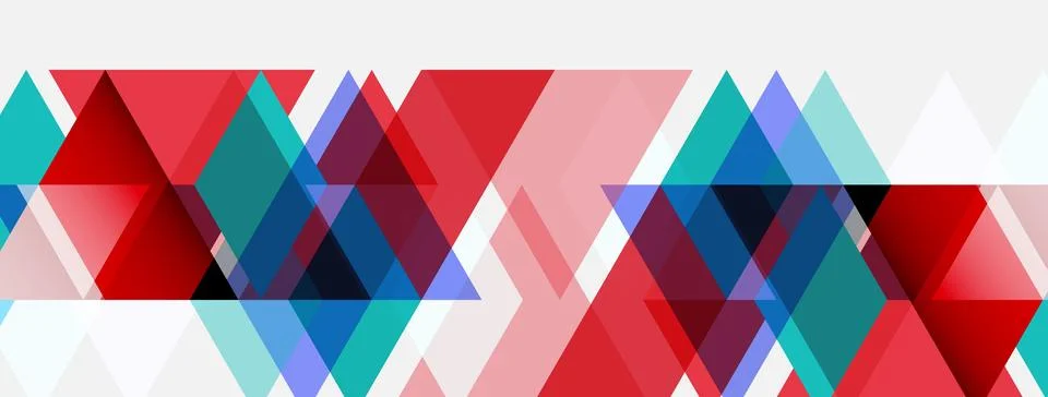 Abstract geometric pattern. Red, blue, teal triangles overlap white backgroun Stock Illustration