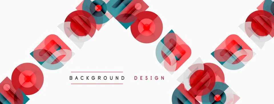 Abstract geometric pattern. Red, blue shapes overlap white space. Modern desi 스톡 일러스트