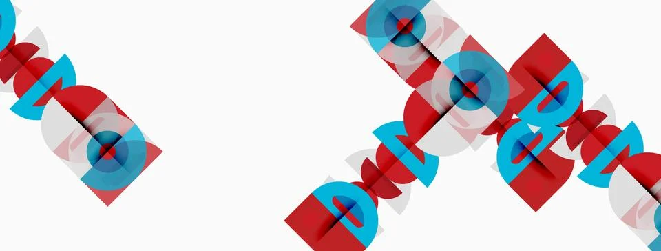 Abstract geometric pattern. Red, blue shapes overlap creating layered visual Stock Illustration