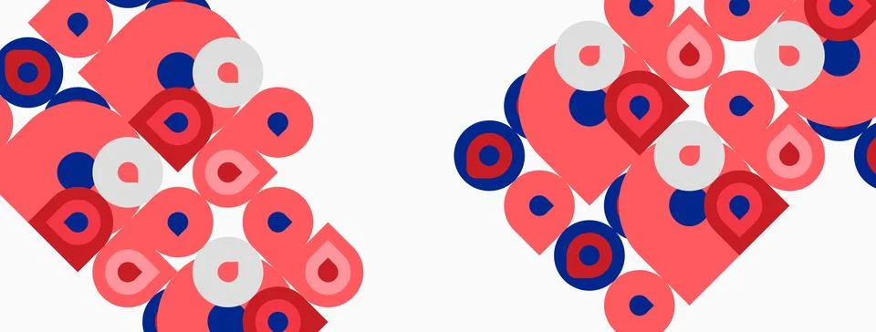Abstract geometric pattern. Red, blue, white shapes repeat creating seamless 스톡 일러스트