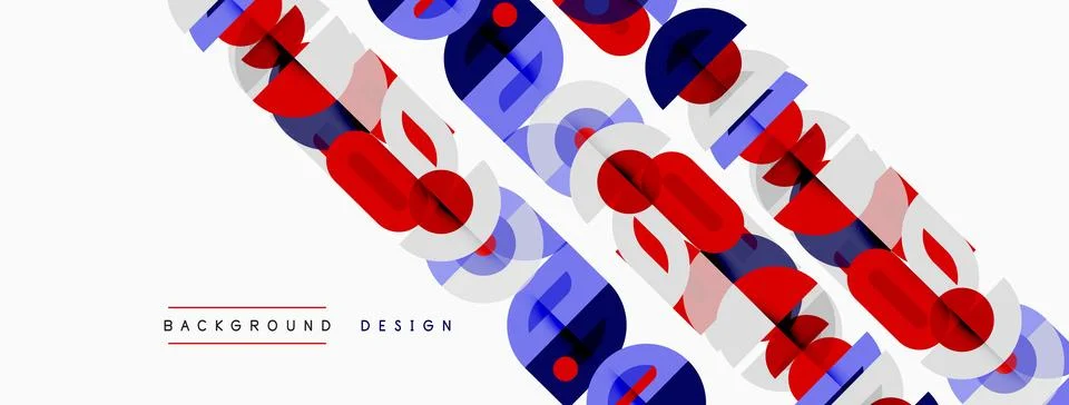 Abstract geometric pattern. Red, blue, white shapes overlap creating dynamic Illustrazione stock