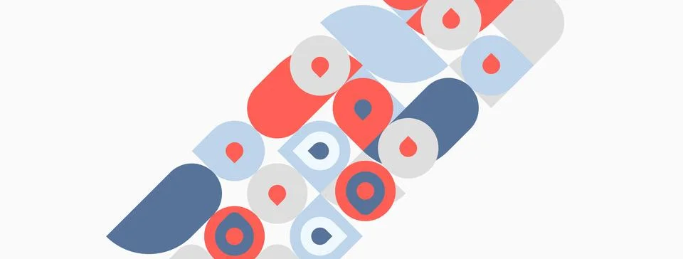 Abstract geometric pattern. Red, blue, light blue shapes overlap. Minimalist Stock Illustration