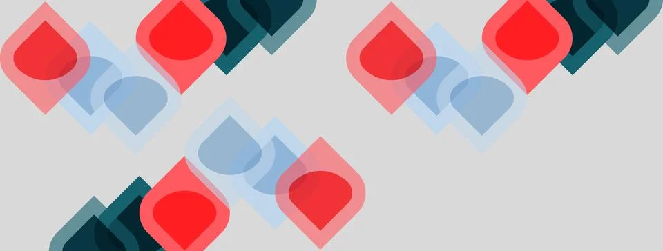Abstract geometric pattern. Red, blue shapes overlap on light gray background Stock Illustration